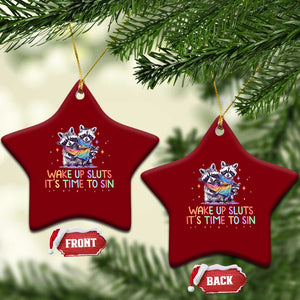 Funny Racoon Pride Ceramic Ornament Wake Up Sluts It Is Time To Sin LGBTQ Rainbow Flag TS10 Print Your Wear