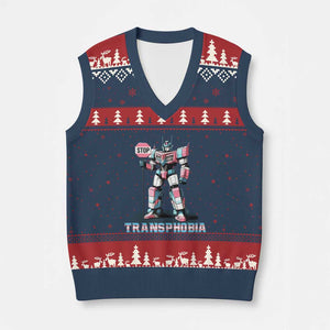 LGBTQ Trans V-Neck Knit Sweater Vest Stop Transphobia Trans Rights Social Justice TS10 Navy Red Print Your Wear