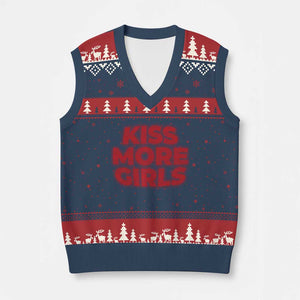 Lesbian V-Neck Knit Sweater Vest Kiss More Girls Funny Pride Month TS10 Navy Red Print Your Wear