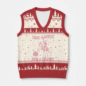 Save a Horse Ride A Cowboy V-Neck Knit Sweater Vest Funny Cowgirl Western Style TS10 Beige Red Print Your Wear