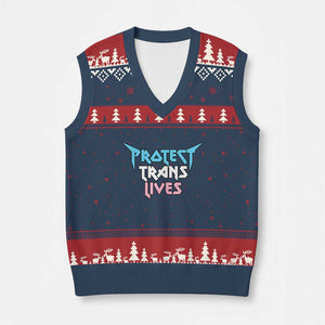 Protect Trans Lives V-Neck Knit Sweater Vest Heavy Metal TS10 Navy Red Print Your Wear