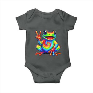 Tie-Dye Frog Peace Sign Hippie Baby Onesie Toad Trends Effect Printing TS10 Dark Heather Print Your Wear