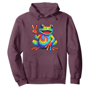 Tie-Dye Frog Peace Sign Hippie Hoodie Toad Trends Effect Printing TS10 Maroon Print Your Wear