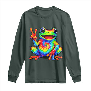 Tie-Dye Frog Peace Sign Hippie Long Sleeve Shirt Toad Trends Effect Printing TS10 Dark Forest Green Print Your Wear