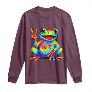 Tie-Dye Frog Peace Sign Hippie Long Sleeve Shirt Toad Trends Effect Printing TS10 Maroon Print Your Wear