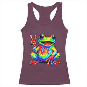 Tie-Dye Frog Peace Sign Hippie Racerback Tank Top Toad Trends Effect Printing TS10 Maroon Print Your Wear
