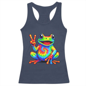 Tie-Dye Frog Peace Sign Hippie Racerback Tank Top Toad Trends Effect Printing TS10 Navy Print Your Wear