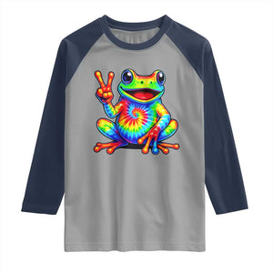 Tie-Dye Frog Peace Sign Hippie Raglan Shirt Toad Trends Effect Printing TS10 Sport Gray Navy Print Your Wear