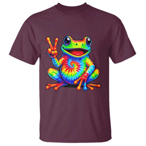 Tie-Dye Frog Peace Sign Hippie T Shirt Toad Trends Effect Printing TS10 Maroon Print Your Wear