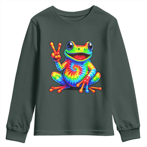 Tie-Dye Frog Peace Sign Hippie Youth Sweatshirt Toad Trends Effect Printing TS10 Dark Forest Green Print Your Wear