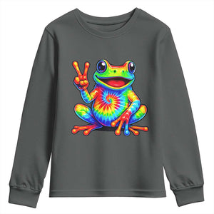 Tie-Dye Frog Peace Sign Hippie Youth Sweatshirt Toad Trends Effect Printing TS10 Dark Heather Print Your Wear