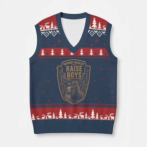 Support Wildlife Raise Boys V-Neck Knit Sweater Vest Funny Mama Bear Outdoor Family Nature Lover Gift TS10 Navy Red Print Your Wear
