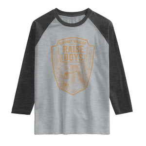 Support Wildlife Raise Boys Raglan Shirt Funny Mama Bear Outdoor Family Nature Lover Gift TS10 Heather Gray Heather Charcoal Print Your Wear