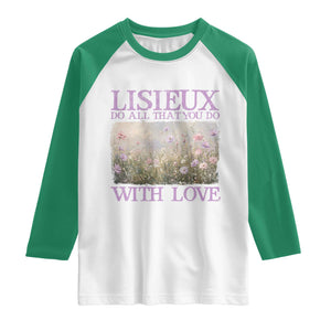 St Therese of Lisieux Raglan Shirt Catholic Saint Gift for Girls Orthodox Christian TS10 White Kelly Green Print Your Wear