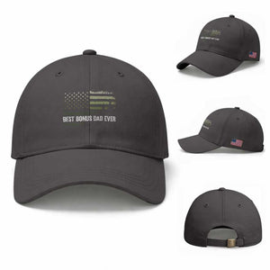 Best Bonus Dad Ever Baseball Cap Stepdad American Flag Trees Outdoor Wildlife Nature Vintage Forest TS10 Baseball Cap Universal Fit Dark Gray Print Your Wear