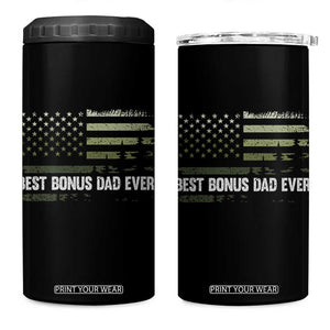 Best Bonus Dad Ever 4 in 1 Can Cooler Tumbler Stepdad American Flag Trees Outdoor Wildlife Nature Vintage Forest TS10 One Size: 16 oz Black Print Your Wear