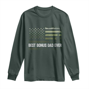 Best Bonus Dad Ever Long Sleeve Shirt Stepdad American Flag Trees Outdoor Wildlife Nature Vintage Forest TS10 Dark Forest Green Print Your Wear