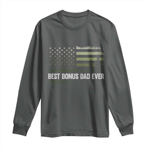 Best Bonus Dad Ever Long Sleeve Shirt Stepdad American Flag Trees Outdoor Wildlife Nature Vintage Forest TS10 Dark Heather Print Your Wear