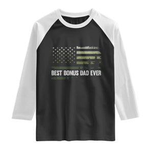 Best Bonus Dad Ever Raglan Shirt Stepdad American Flag Trees Outdoor Wildlife Nature Vintage Forest TS10 Black White Print Your Wear