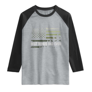Best Bonus Dad Ever Raglan Shirt Stepdad American Flag Trees Outdoor Wildlife Nature Vintage Forest TS10 Heather Gray Black Print Your Wear