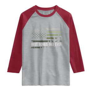 Best Bonus Dad Ever Raglan Shirt Stepdad American Flag Trees Outdoor Wildlife Nature Vintage Forest TS10 Heather Gray Heather Red Print Your Wear