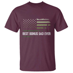 Best Bonus Dad Ever T Shirt Stepdad American Flag Trees Outdoor Wildlife Nature Vintage Forest TS10 Maroon Print Your Wear