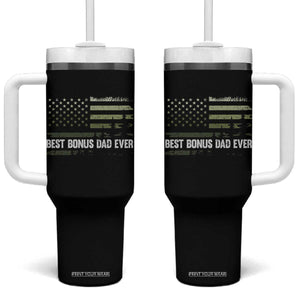 Best Bonus Dad Ever Tumbler With Handle Stepdad American Flag Trees Outdoor Wildlife Nature Vintage Forest TS10 One Size: 40 oz Black Print Your Wear