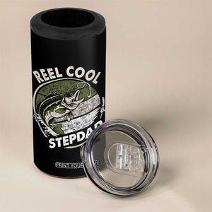Reel Cool Stepdad 4 in 1 Can Cooler Tumbler Fathers Day Gift for Fisherman Bonus Dad