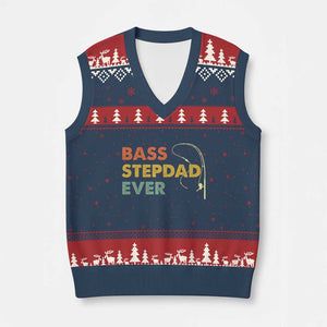 Fishing Bonus Dad V-Neck Knit Sweater Vest Retro Bass Stepdad Ever Fathers Day Fisherman TS10 Navy Red Print Your Wear