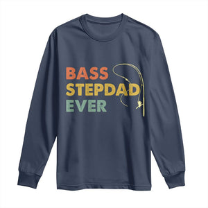 Fishing Bonus Dad Long Sleeve Shirt Retro Bass Stepdad Ever Fathers Day Fisherman TS10 Navy Print Your Wear