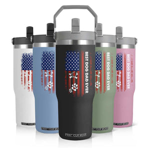 Best Dog Dad Ever Flip Straw Tumbler Fathers Day Gift From Dog USA Flag Puppy Lover Paw