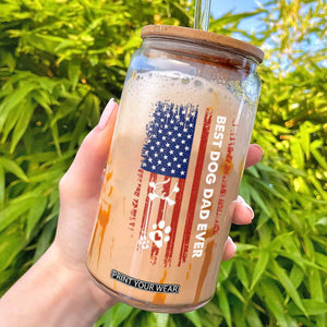 Best Dog Dad Ever Glass Can Fathers Day Gift From Dog USA Flag Puppy Lover Paw