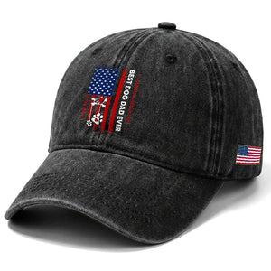 Best Dog Dad Ever Washed Cotton Baseball Cap Fathers Day Gift From Dog USA Flag Puppy Lover Paw