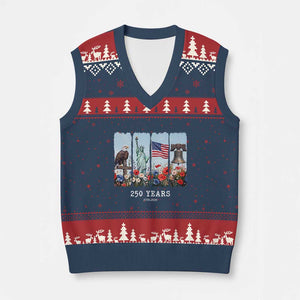 250 Years American 1776 2026 V-Neck Knit Sweater Vest 250th 4th July Independence Day Eagle Statue of Liberty Flag