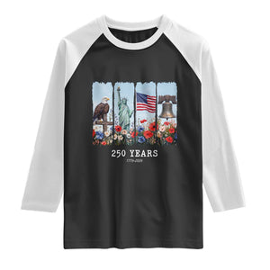 250 Years American 1776 2026 Raglan Shirt 250th 4th July Independence Day Eagle Statue of Liberty Flag