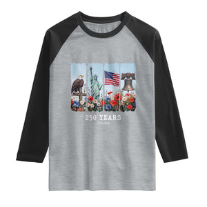 250 Years American 1776 2026 Raglan Shirt 250th 4th July Independence Day Eagle Statue of Liberty Flag