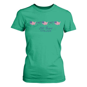250th Anniversary USA T Shirt For Women American Flag Dainty Bow 4th of July