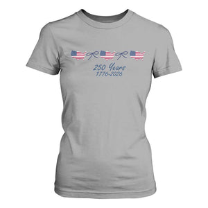250th Anniversary USA T Shirt For Women American Flag Dainty Bow 4th of July