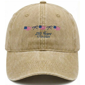 250th Anniversary USA Washed Cotton Baseball Cap American Flag Dainty Bow 4th of July