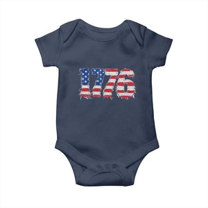 Distressed Faux Patchwork 1776 USA Flag Baby Onesie Vintage Effect Printing Patriotic Graphic 4th Of July Independence Day
