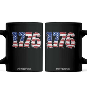 Distressed Faux Patchwork 1776 USA Flag Coffee Mug Vintage Effect Printing Patriotic Graphic 4th Of July Independence Day