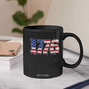 Distressed Faux Patchwork 1776 USA Flag Coffee Mug Vintage Effect Printing Patriotic Graphic 4th Of July Independence Day