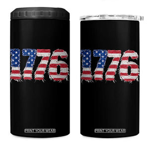 Distressed Faux Patchwork 1776 USA Flag 4 in 1 Can Cooler Tumbler Vintage Effect Printing Patriotic Graphic 4th Of July Independence Day