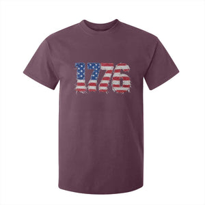 Distressed Faux Patchwork 1776 USA Flag T Shirt For Kid Vintage Effect Printing Patriotic Graphic 4th Of July Independence Day