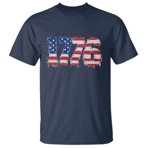 Distressed Faux Patchwork 1776 USA Flag T Shirt Vintage Effect Printing Patriotic Graphic 4th Of July Independence Day