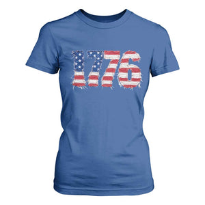 Distressed Faux Patchwork 1776 USA Flag T Shirt For Women Vintage Effect Printing Patriotic Graphic 4th Of July Independence Day