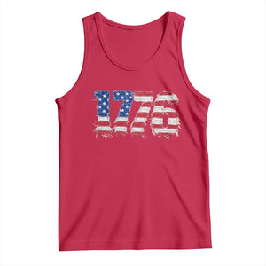 Distressed Faux Patchwork 1776 USA Flag Tank Top Vintage Effect Printing Patriotic Graphic 4th Of July Independence Day