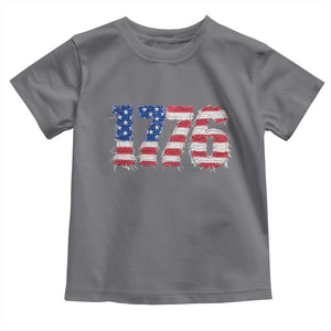 Distressed Faux Patchwork 1776 USA Flag Toddler T Shirt Vintage Effect Printing Patriotic Graphic 4th Of July Independence Day