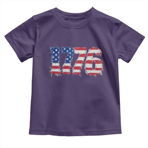 Distressed Faux Patchwork 1776 USA Flag Toddler T Shirt Vintage Effect Printing Patriotic Graphic 4th Of July Independence Day