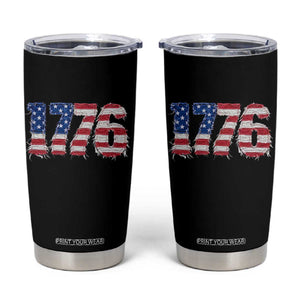 Distressed Faux Patchwork 1776 USA Flag Tumbler Cup Vintage Effect Printing Patriotic Graphic 4th Of July Independence Day